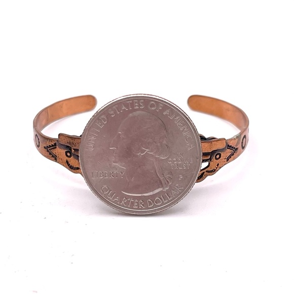 Genuine Solid Copper and Turquoise Navajo Thunderbird Cuff Bracelet Small Size - Picture 11 of 14